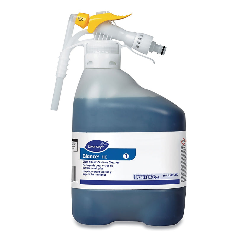 Diversey Glance HC Glass and Multi-Surface Cleaner Degreaser, Ammonia Scent, 5 Liter (93165337)