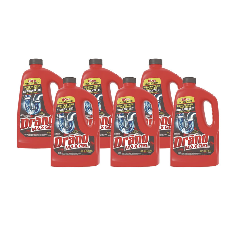 Drano Max Gel Clog Remover Degreaser, Bleach Scent, 80 oz., 6/Carton (694772)