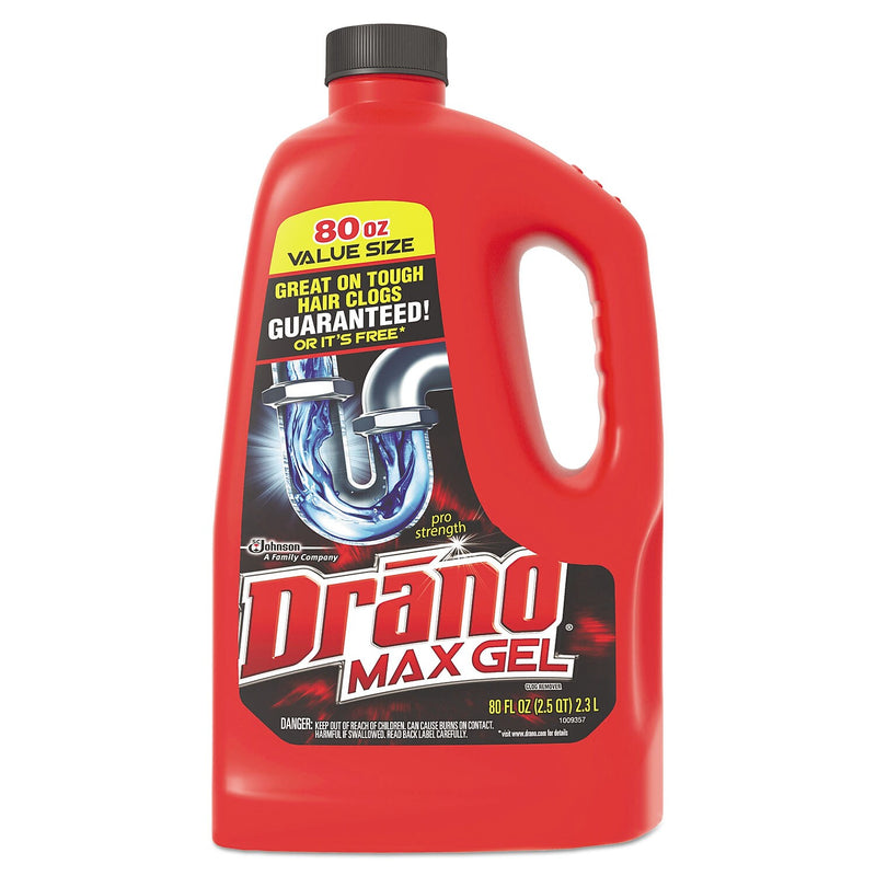 Drano Max Gel Clog Remover Degreaser, Bleach Scent, 80 oz., 6/Carton (694772)