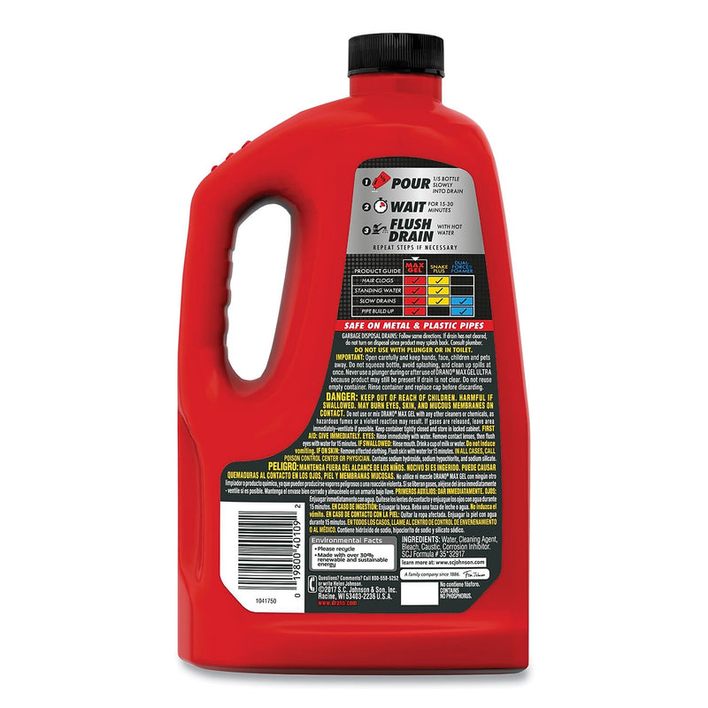 Drano Max Gel Clog Remover Degreaser, Bleach Scent, 80 oz., 6/Carton (694772)