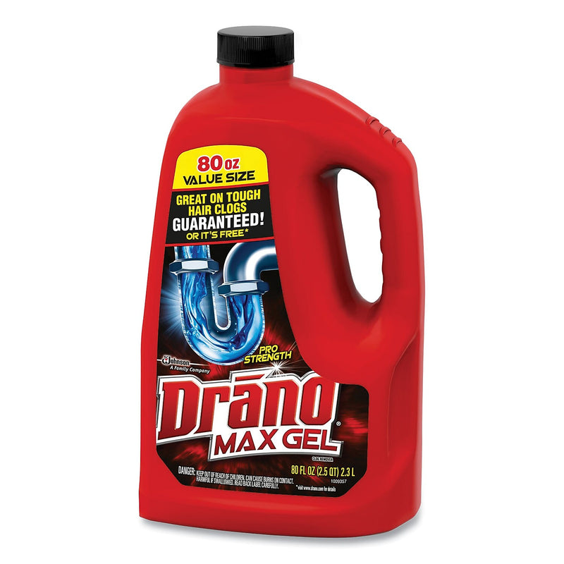 Drano Max Gel Clog Remover Degreaser, Bleach Scent, 80 oz., 6/Carton (694772)