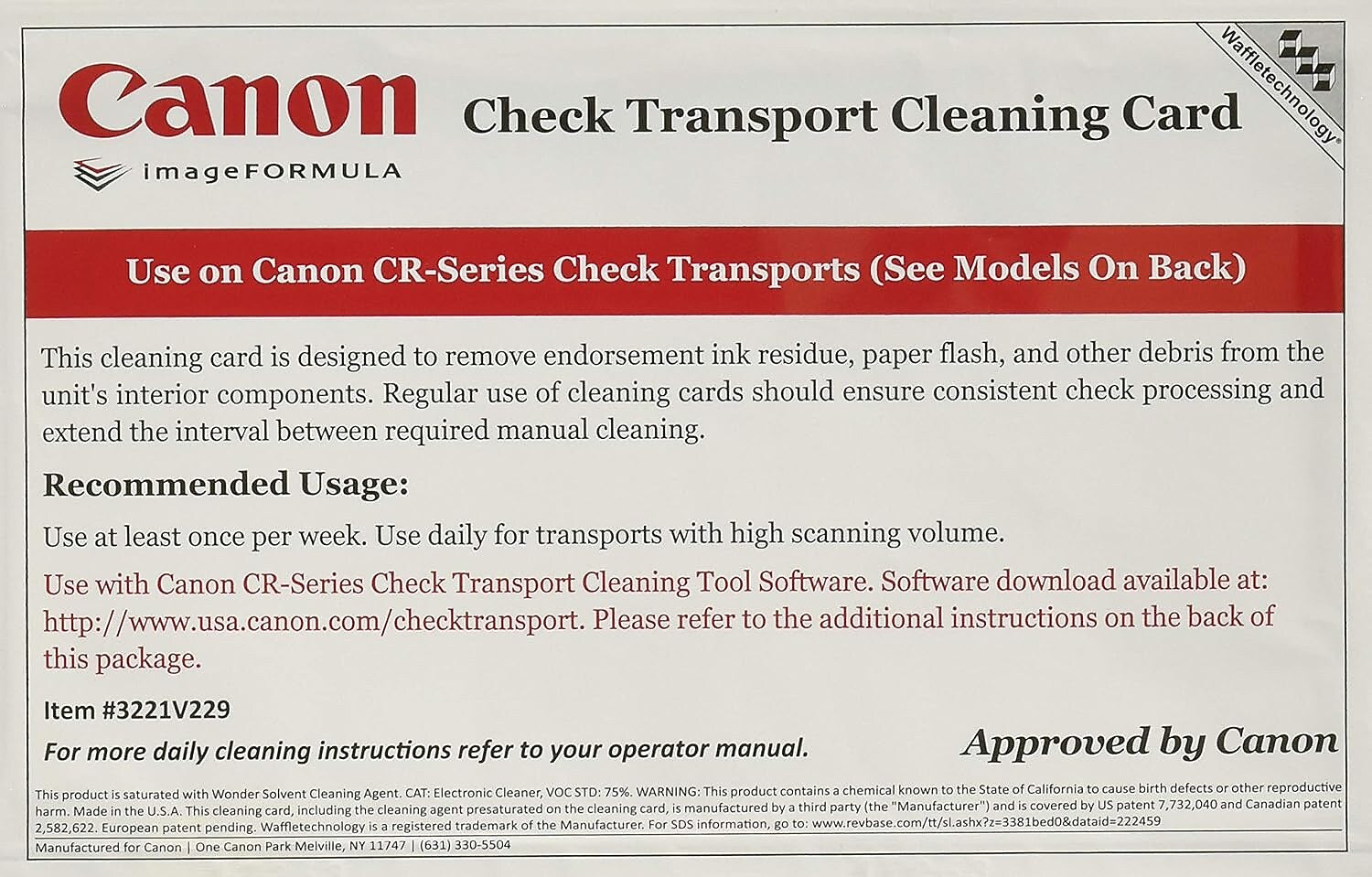 Canon 1904V566 Cleaning Card, 15/Box (3221V229)