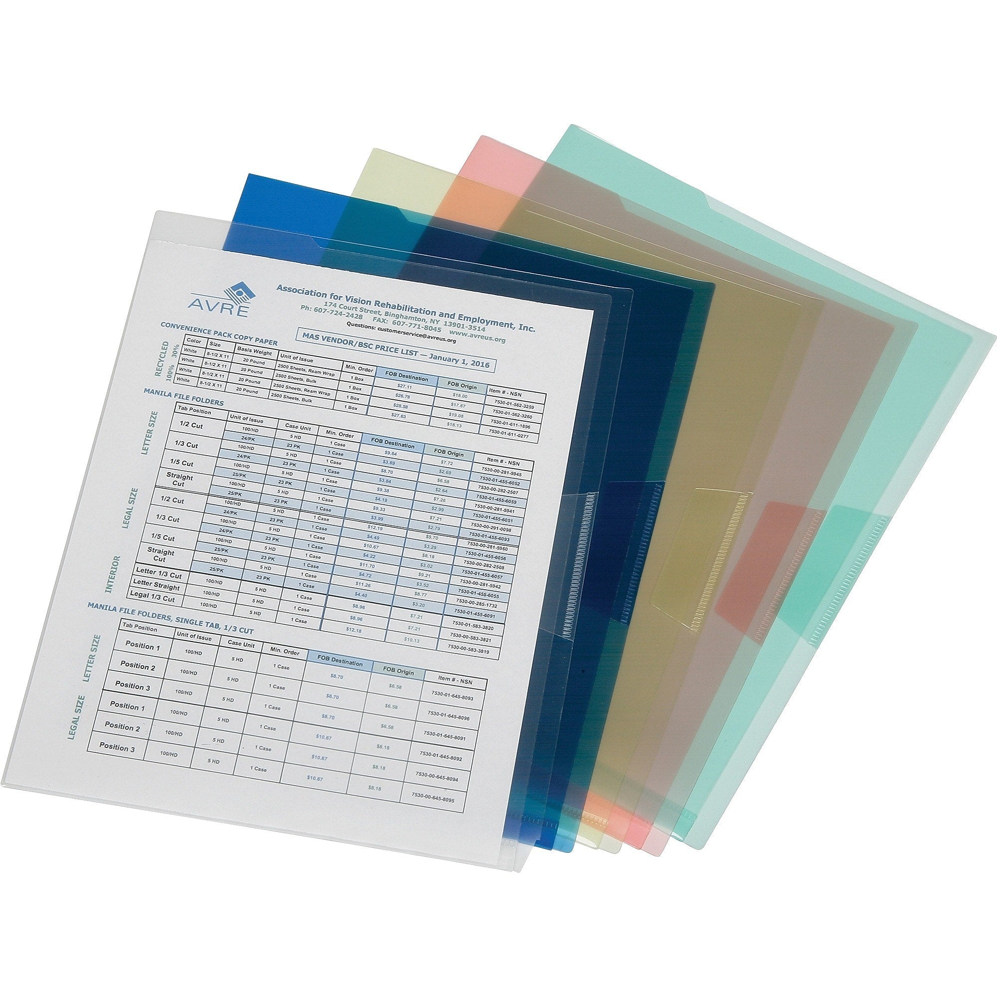 AbilityOne Skilcraft FIle Jacket, Letter Size, Assorted Colors, 5/Pack (NSN6615819)