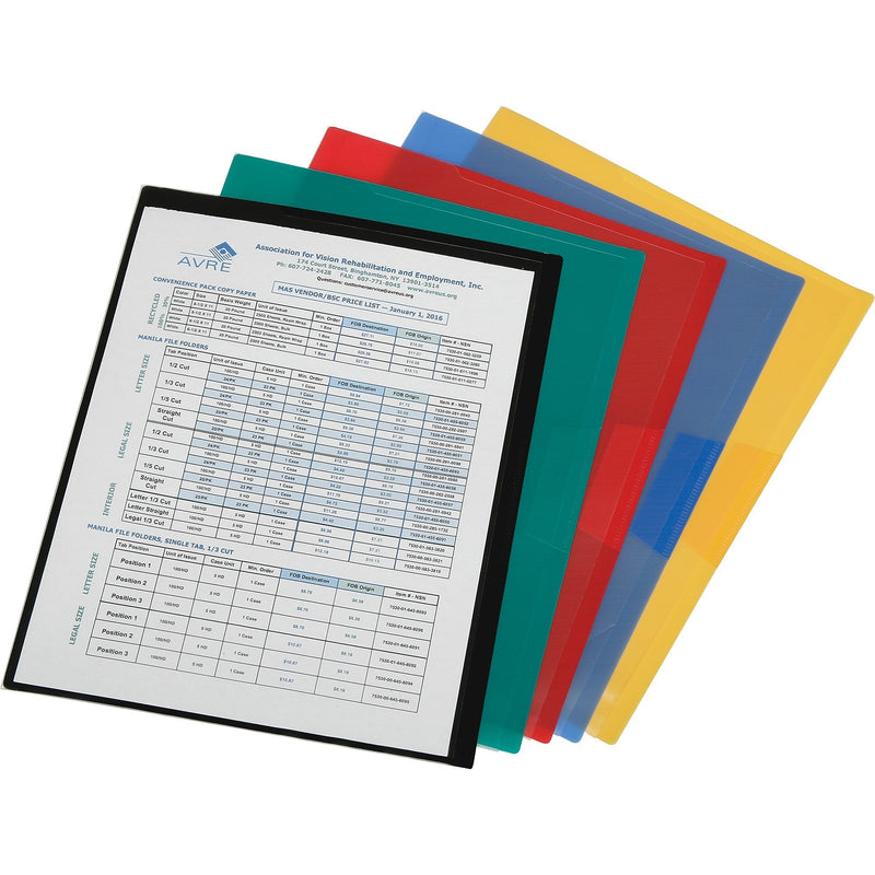 AbilityOne SKILCRAFT Clear Cover Project File Jackets, Letter, Polypropylene, Yellow, Blue, Green, Black, Red, 5/Pack