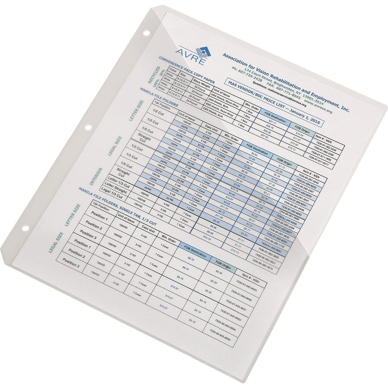 AbilityOne SKILCRAFT 3-ring Slash Pocket Clear File Jackets, Letter, 8 1/2" x 11" Sheet Size, Polypropylene, Clear, 5/Pack