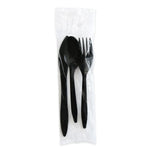Boardwalk Individually Wrapped Plastic Cutlery Sets, Medium-Weight, Black, 250 Pieces/Carton (BWK3KITBLPS)