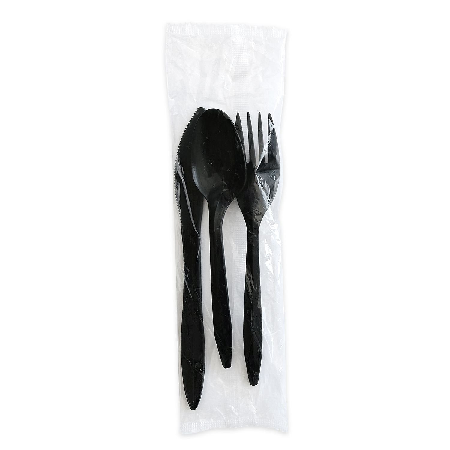 Boardwalk Individually Wrapped Plastic Cutlery Sets, Medium-Weight, Black, 250 Pieces/Carton (BWK3KITBLPS)