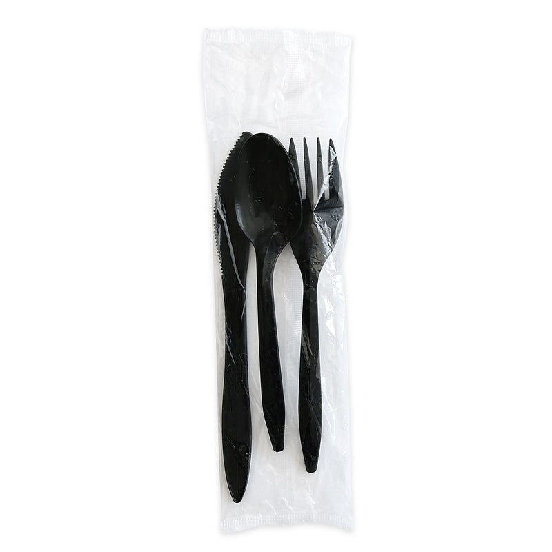 Boardwalk Individually Wrapped Plastic Cutlery Sets, Medium-Weight, Black, 250 Pieces/Carton (BWK3KITBLPS)