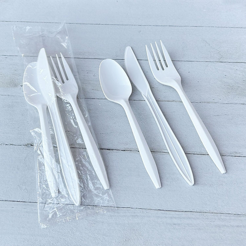 Boardwalk Individually Wrapped Plastic Cutlery Sets, Medium-Weight, White, 250 Pieces/Carton (BWK3KITWHPS)