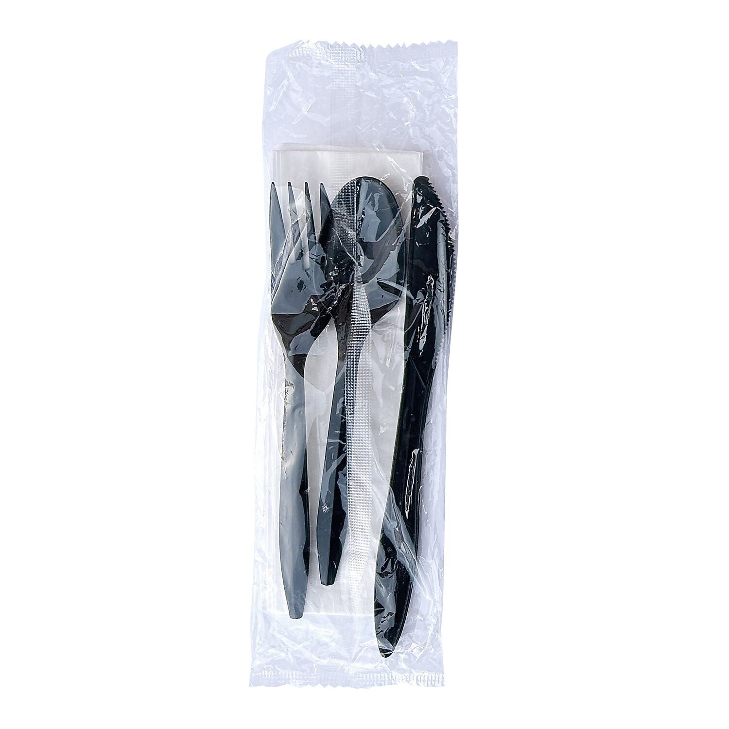 Boardwalk Individually Wrapped Plastic Cutlery Sets, Medium-Weight, Black, 250 Pieces/Carton (BWK4KITBLPP)