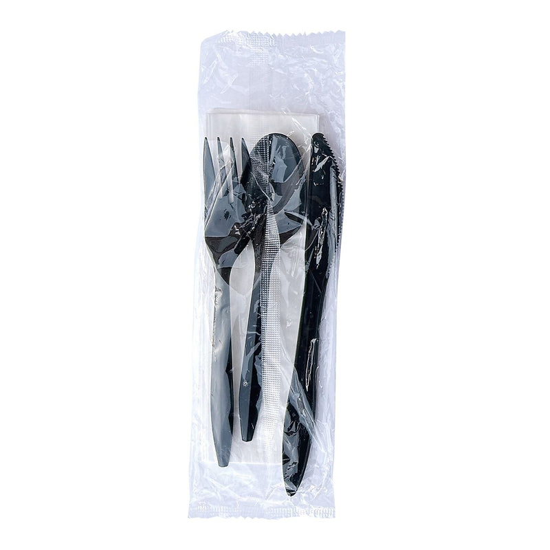 Boardwalk Individually Wrapped Plastic Cutlery Sets, Medium-Weight, Black, 250 Pieces/Carton (BWK4KITBLPP)