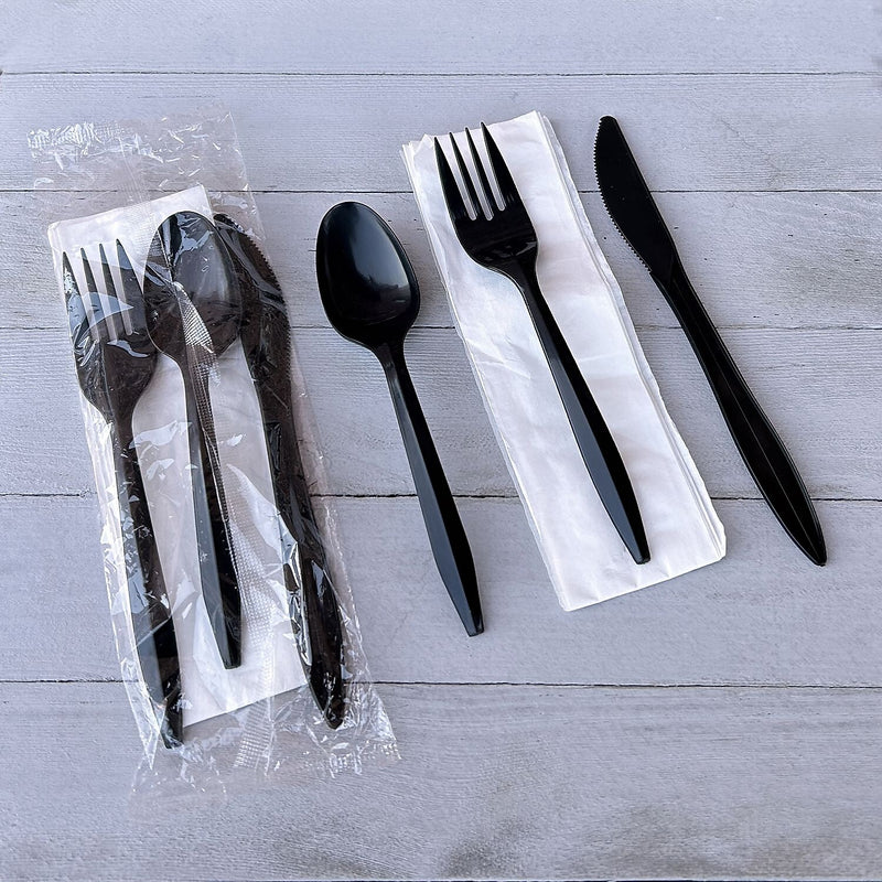 Boardwalk Individually Wrapped Plastic Cutlery Sets, Medium-Weight, Black, 250 Pieces/Carton (BWK4KITBLPP)