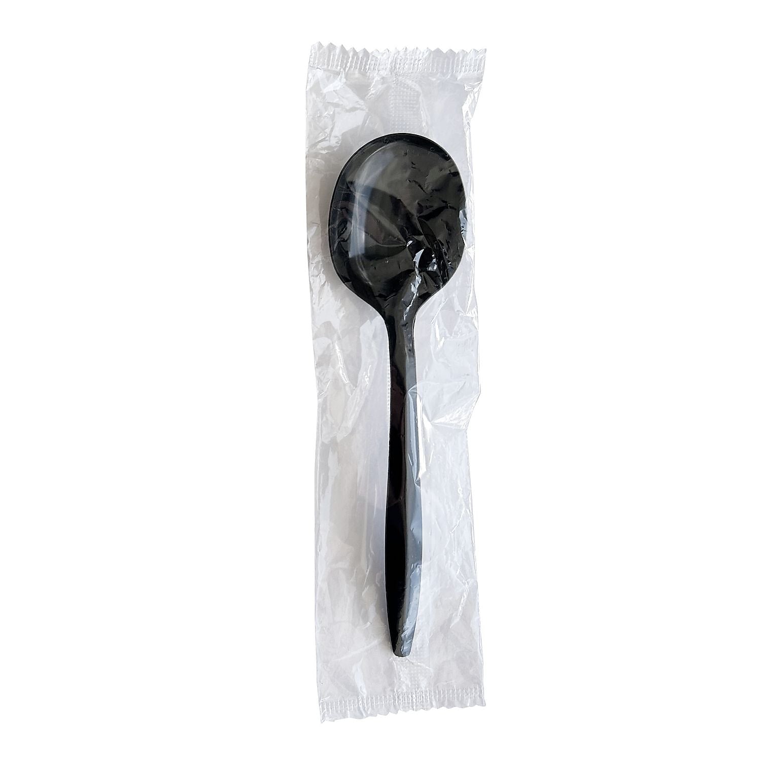 Boardwalk Individually Wrapped Plastic Soup Spoons, Medium-Weight, Black, 1000 Pieces/Carton (BWKSOUPBLPPIW)
