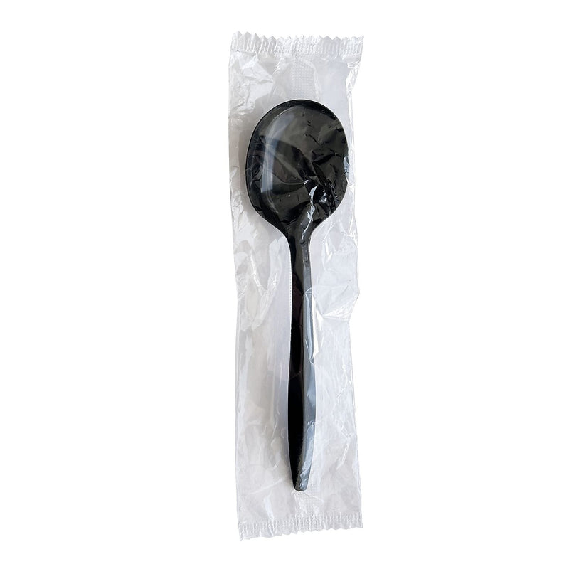 Boardwalk Individually Wrapped Plastic Soup Spoons, Medium-Weight, Black, 1000 Pieces/Carton (BWKSOUPBLPPIW)