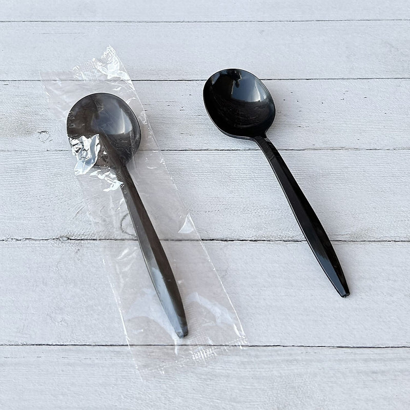 Boardwalk Individually Wrapped Plastic Soup Spoons, Medium-Weight, Black, 1000 Pieces/Carton (BWKSOUPBLPPIW)