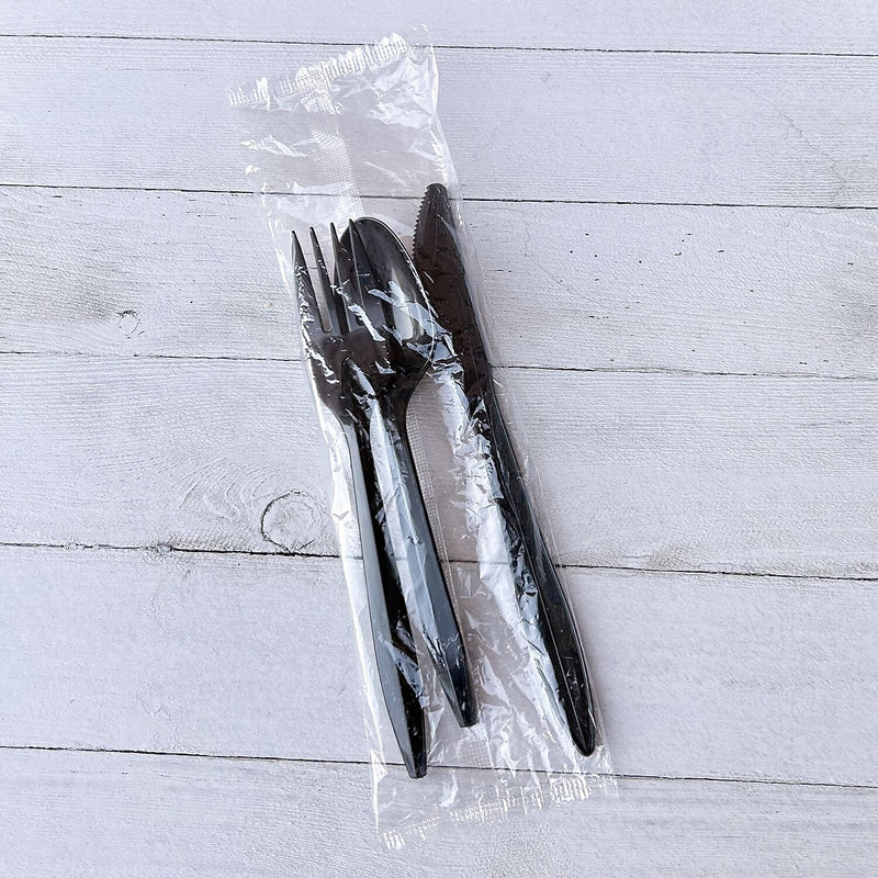 Boardwalk Individually Wrapped Plastic Cutlery Sets, Medium-Weight, Black, 250 Pieces/Carton (BWK3KITBLPP)