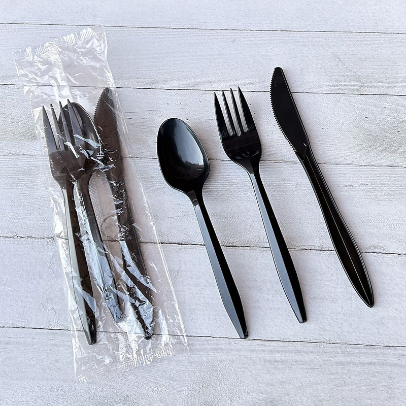 Boardwalk Individually Wrapped Plastic Cutlery Sets, Medium-Weight, Black, 250 Pieces/Carton (BWK3KITBLPP)