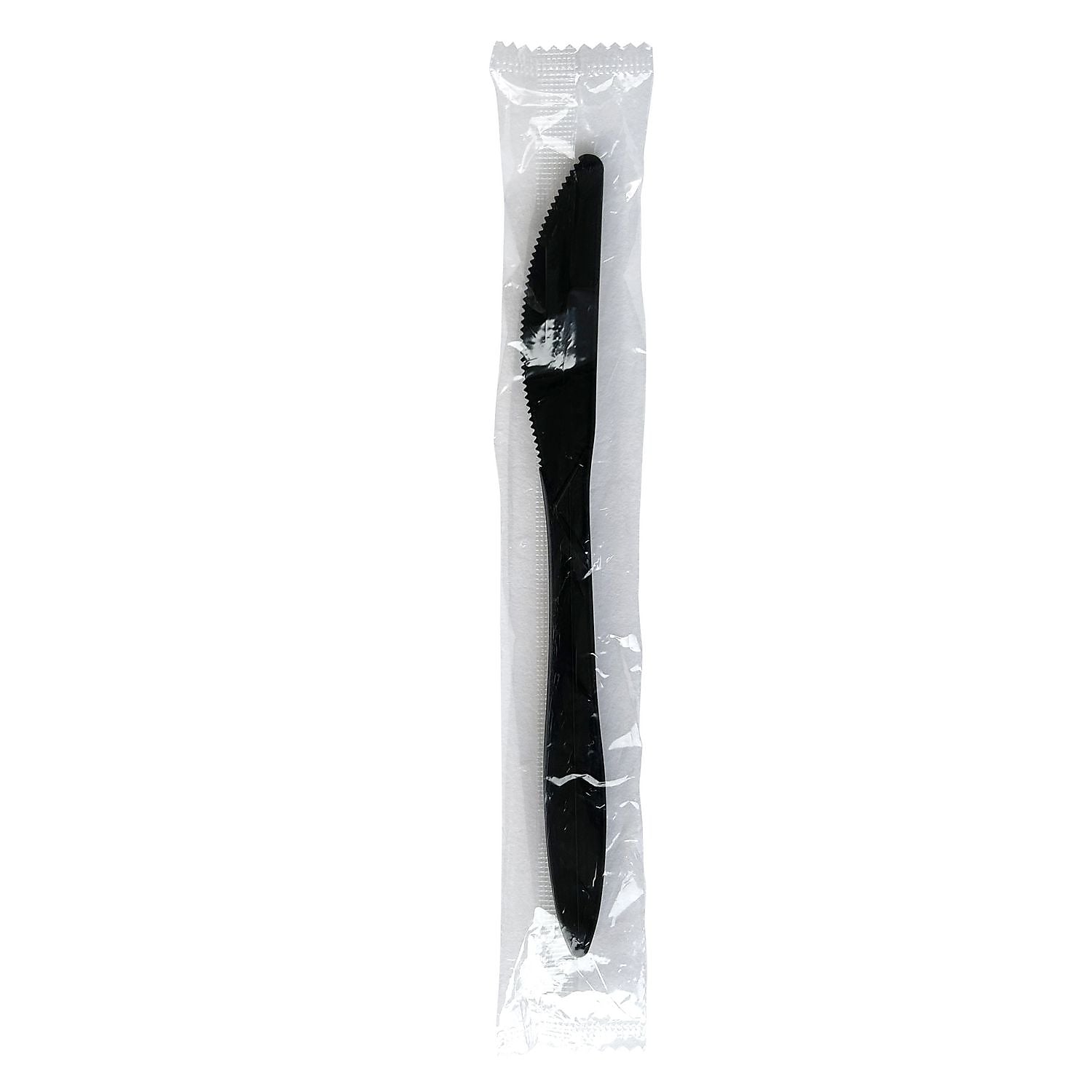 Boardwalk Individually Wrapped Plastic Knives, Medium-Weight, Black, 1000 Pieces/Carton (BWKKNIFEBLPPIW)