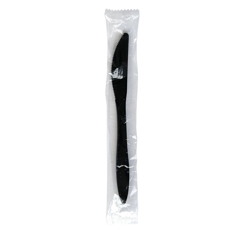 Boardwalk Individually Wrapped Plastic Knives, Medium-Weight, Black, 1000 Pieces/Carton (BWKKNIFEBLPPIW)