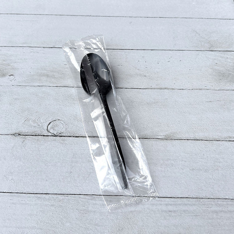 Boardwalk Individually Wrapped Plastic Tea Spoons, Medium-Weight, Black, 1000 Pieces/Carton (BWKSPOONBLPPIW)