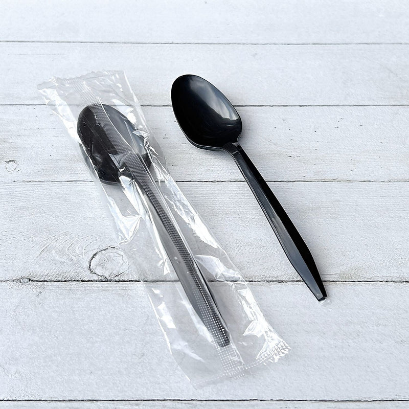Boardwalk Individually Wrapped Plastic Tea Spoons, Medium-Weight, Black, 1000 Pieces/Carton (BWKSPOONBLPPIW)