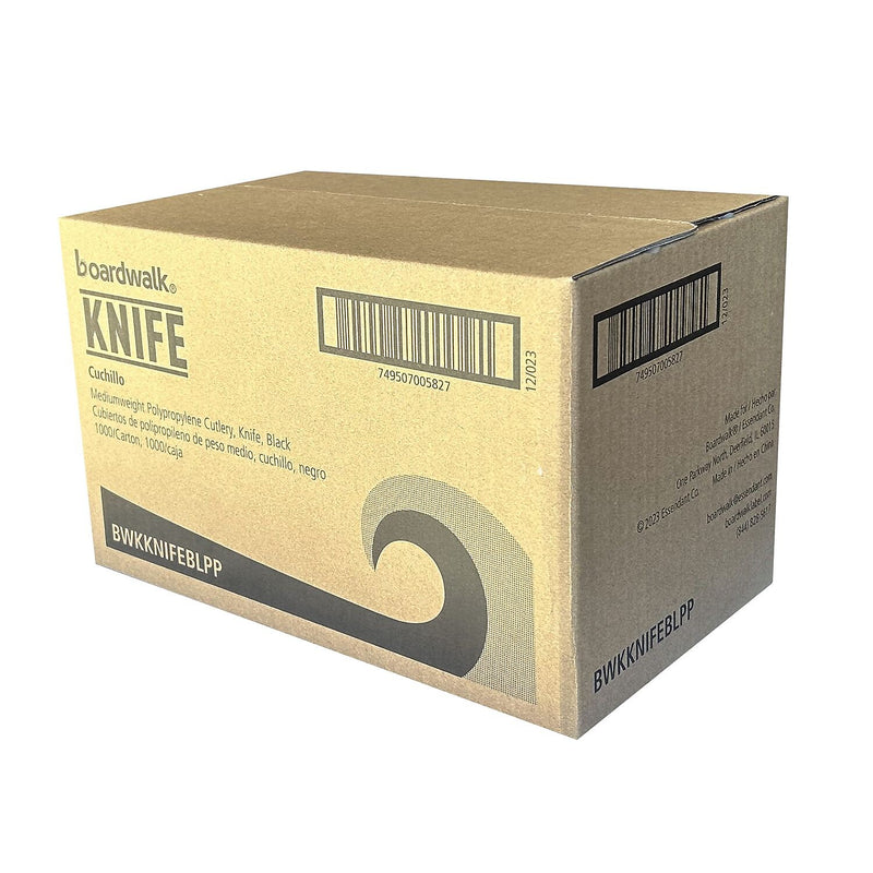 Boardwalk Plastic Knives, Medium-Weight, Black, 1000 Pieces/Carton (BWKKNIFEBLPP)
