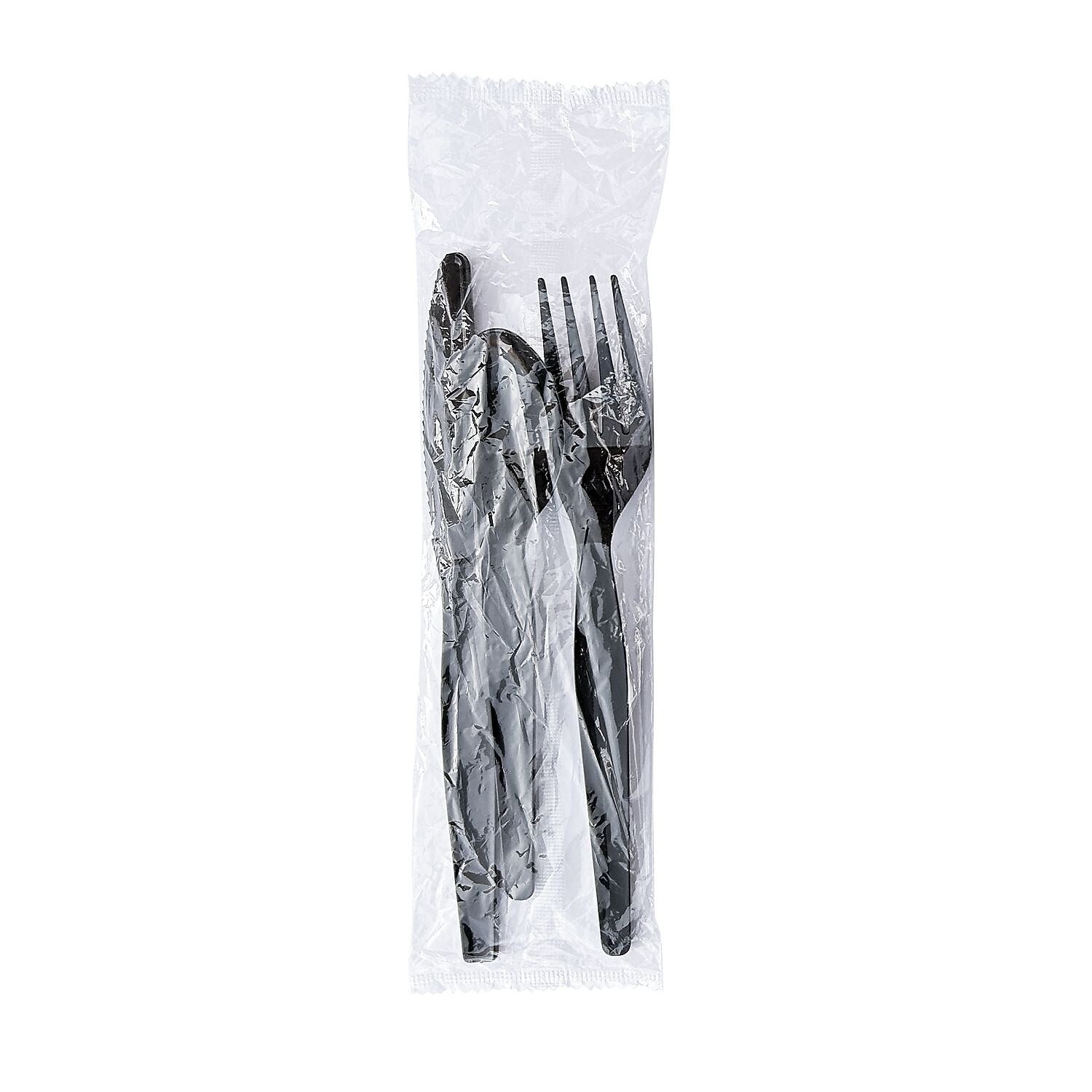 Boardwalk Individually Wrapped Plastic Cutlery Sets, Heavy-Weight, Black, 250 Pieces/Carton (BWK3KITHVYBL)