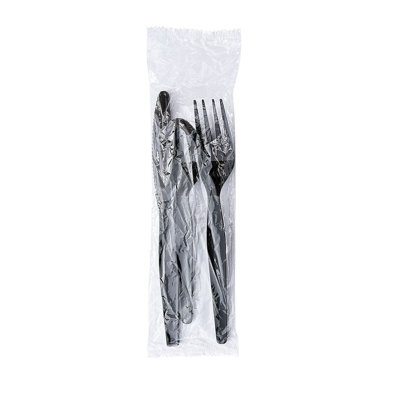 Boardwalk Individually Wrapped Plastic Cutlery Sets, Heavy-Weight, Black, 250 Pieces/Carton (BWK3KITHVYBL)