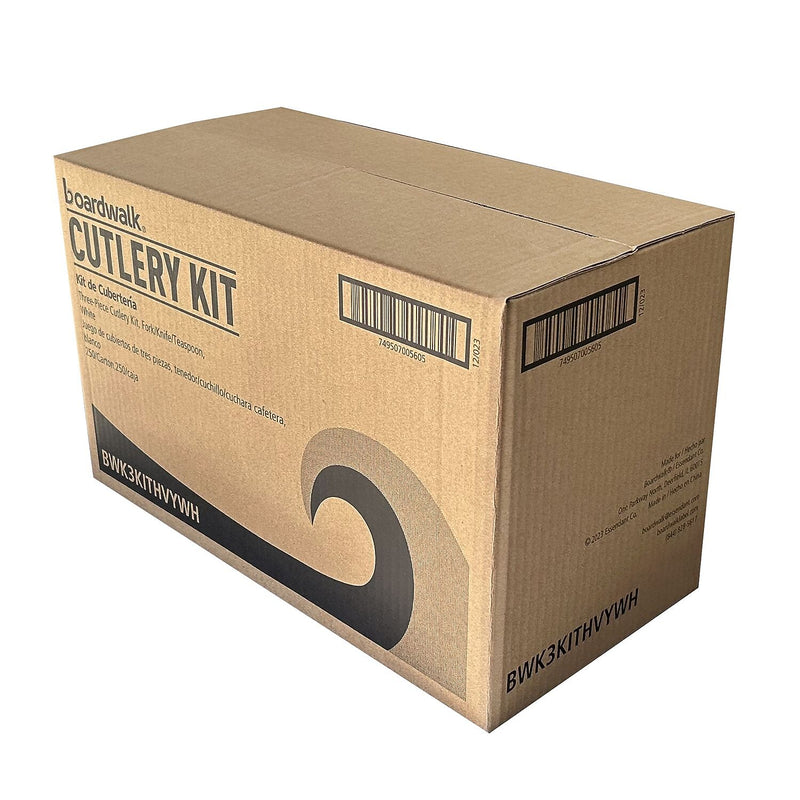 Boardwalk Individually Wrapped Plastic Cutlery Sets, Heavy-Weight, Black, 250 Pieces/Carton (BWK3KITHVYBL)