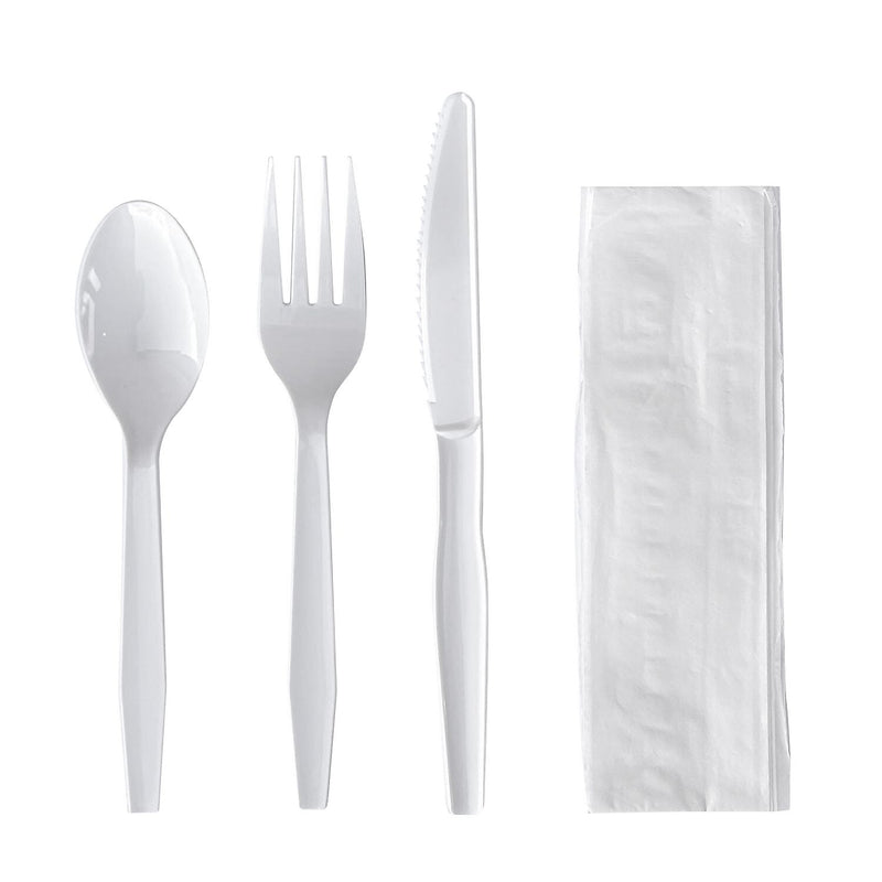 Boardwalk Individually Wrapped Plastic Cutlery Sets, Medium-Weight, White, 250 Pieces/Carton (BWK4KITWHPS)