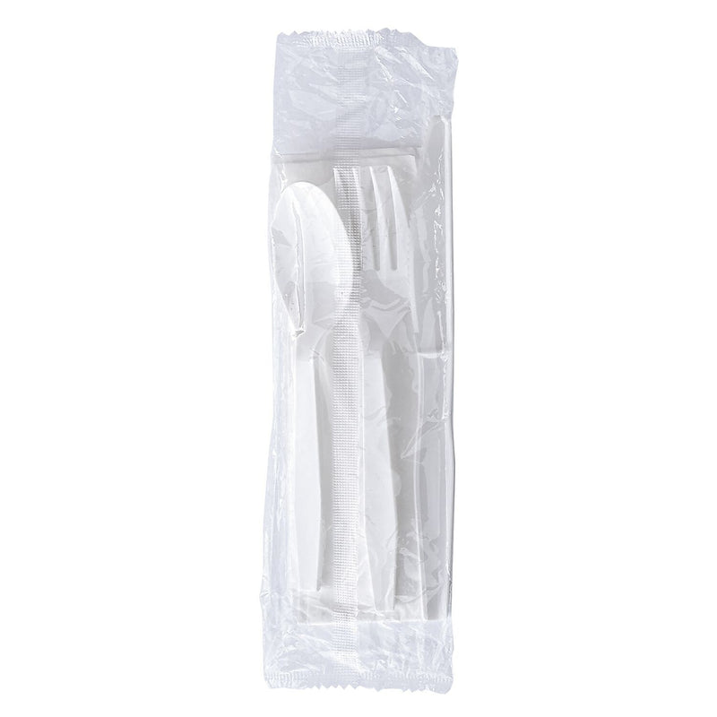Boardwalk Individually Wrapped Plastic Cutlery Sets, Medium-Weight, White, 250 Pieces/Carton (BWK4KITWHPS)