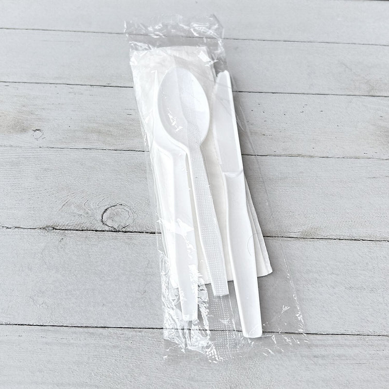 Boardwalk Individually Wrapped Plastic Cutlery Sets, Medium-Weight, White, 250 Pieces/Carton (BWK4KITWHPS)