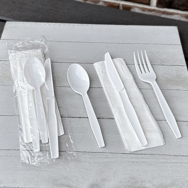 Boardwalk Individually Wrapped Plastic Cutlery Sets, Medium-Weight, White, 250 Pieces/Carton (BWK4KITWHPS)