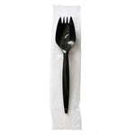 Boardwalk Individually Wrapped Plastic Sporks, Medium-Weight, Black, 1000 Pieces/Carton (BWKSPORKBLPPIW)