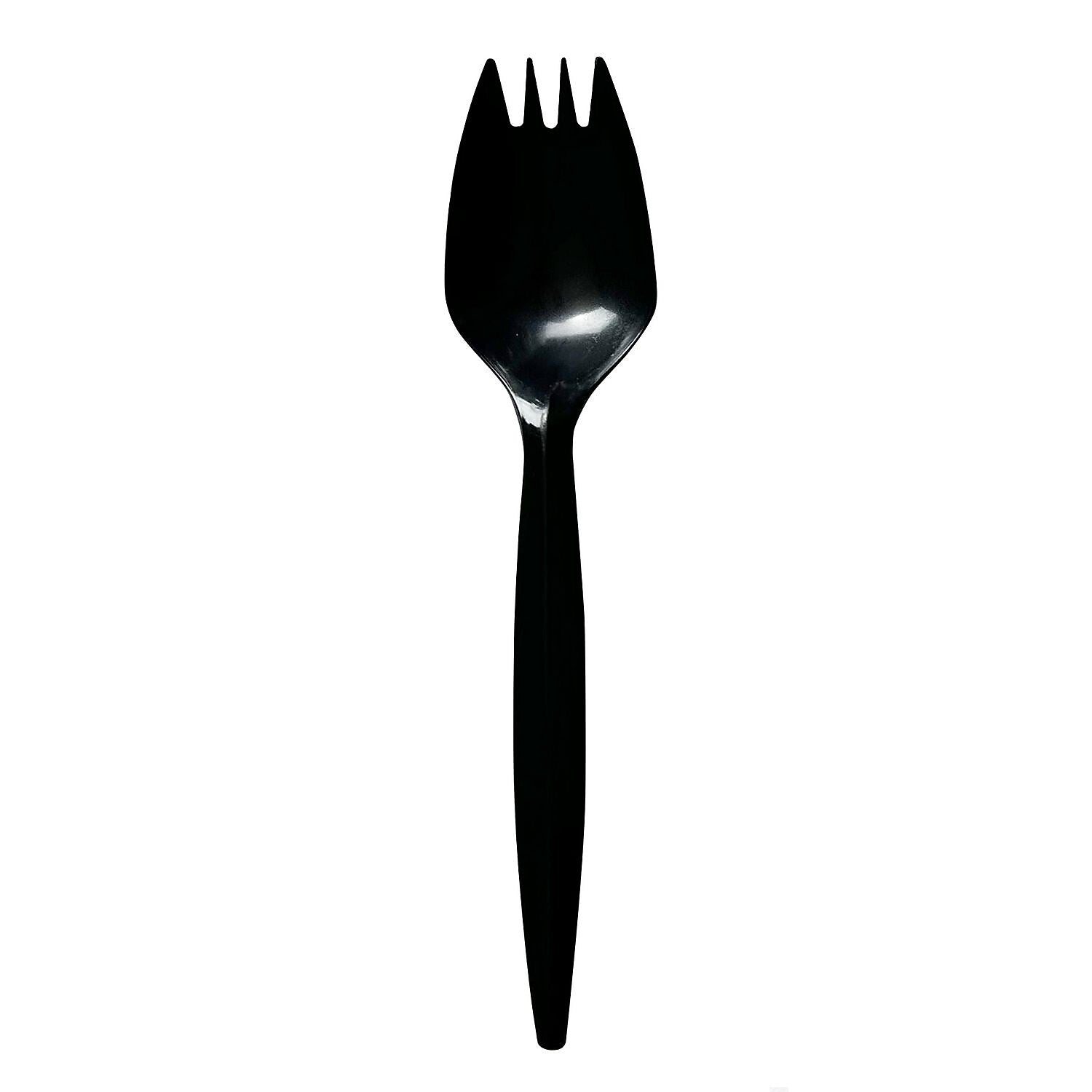 Boardwalk Individually Wrapped Plastic Sporks, Medium-Weight, Black, 1000 Pieces/Carton (BWKSPORKBLPPIW)