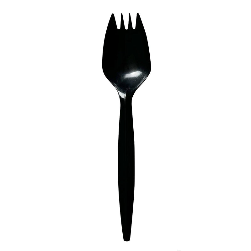 Boardwalk Individually Wrapped Plastic Sporks, Medium-Weight, Black, 1000 Pieces/Carton (BWKSPORKBLPPIW)