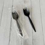 Boardwalk Individually Wrapped Plastic Sporks, Medium-Weight, Black, 1000 Pieces/Carton (BWKSPORKBLPPIW)