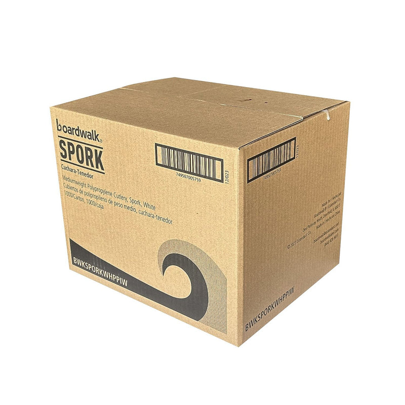 Boardwalk Individually Wrapped Plastic Sporks, Medium-Weight, White, 1000 Pieces/Carton (BWKSPORKWHPPIW)
