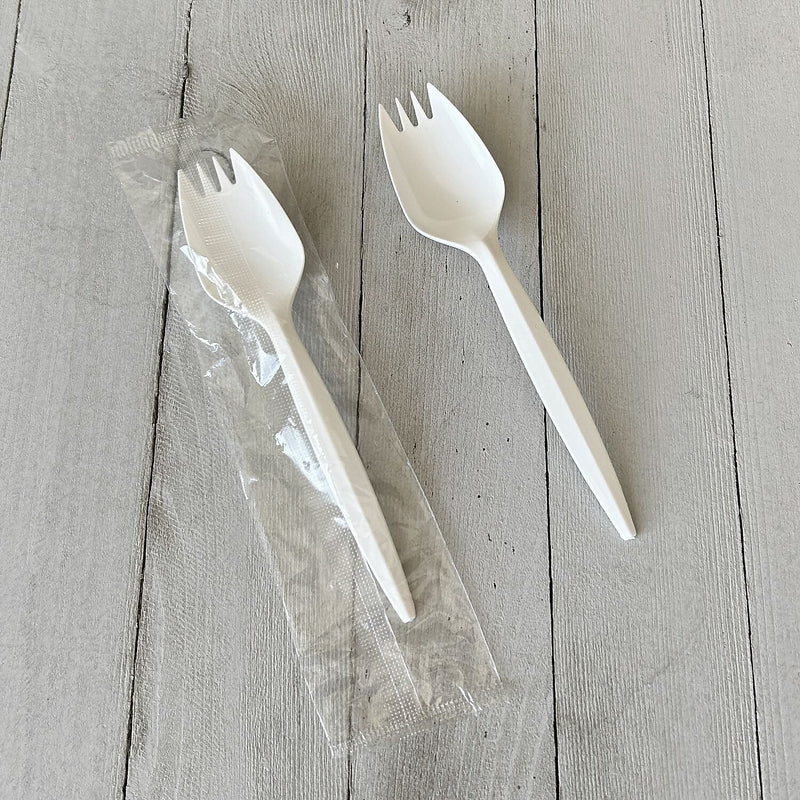 Boardwalk Individually Wrapped Plastic Sporks, Medium-Weight, White, 1000 Pieces/Carton (BWKSPORKWHPPIW)