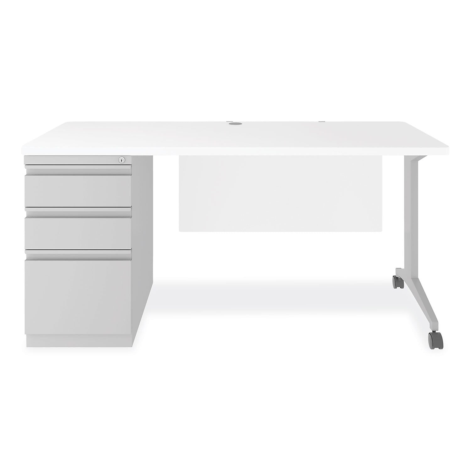 Alera Modern Teacher Series 60"W Pedestal Desk, White/Silver (MSD6024WH)