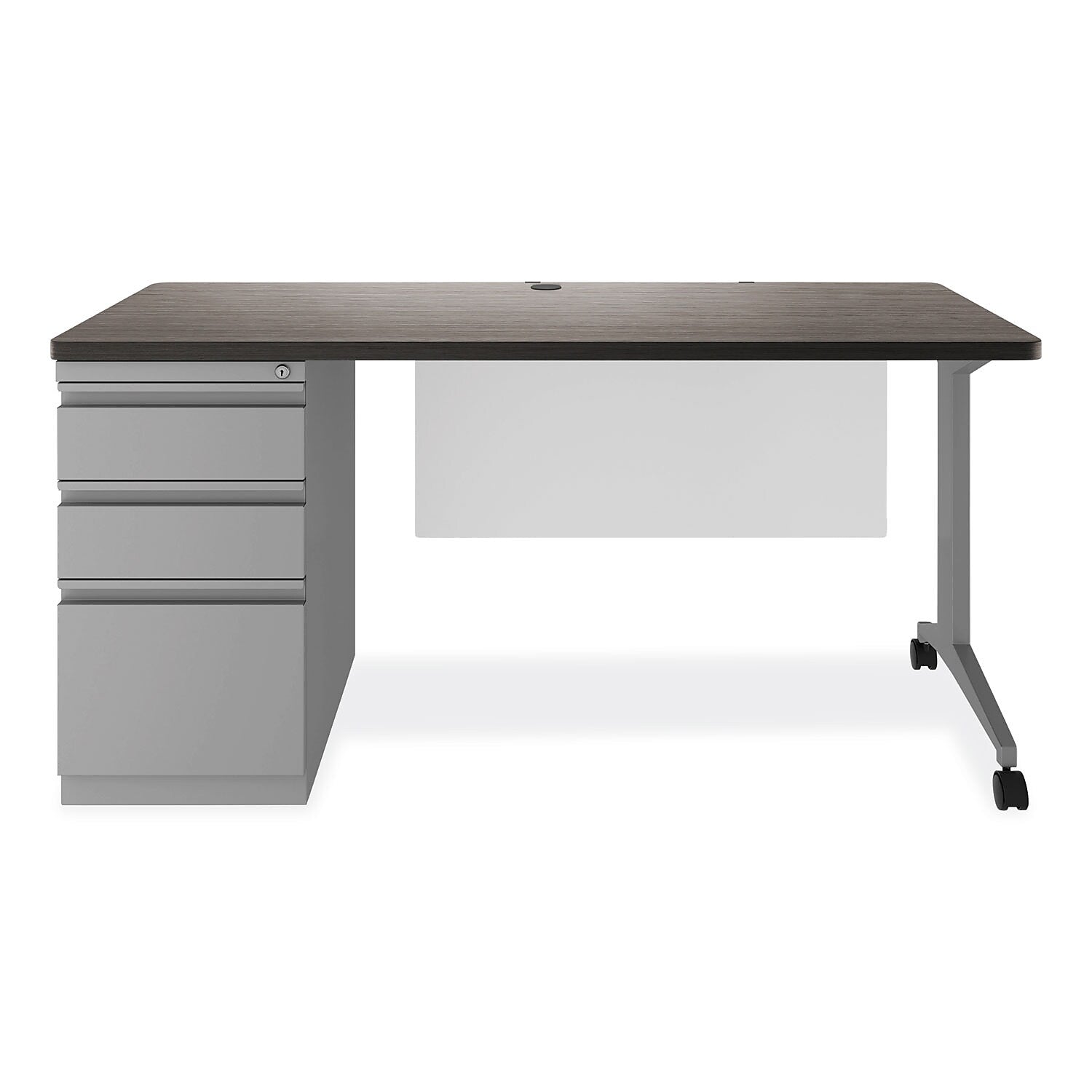 Alera Modern Teacher Series 60"W Pedestal Desk, Charcoal Woodgrain/Gray (MSD6024CH)