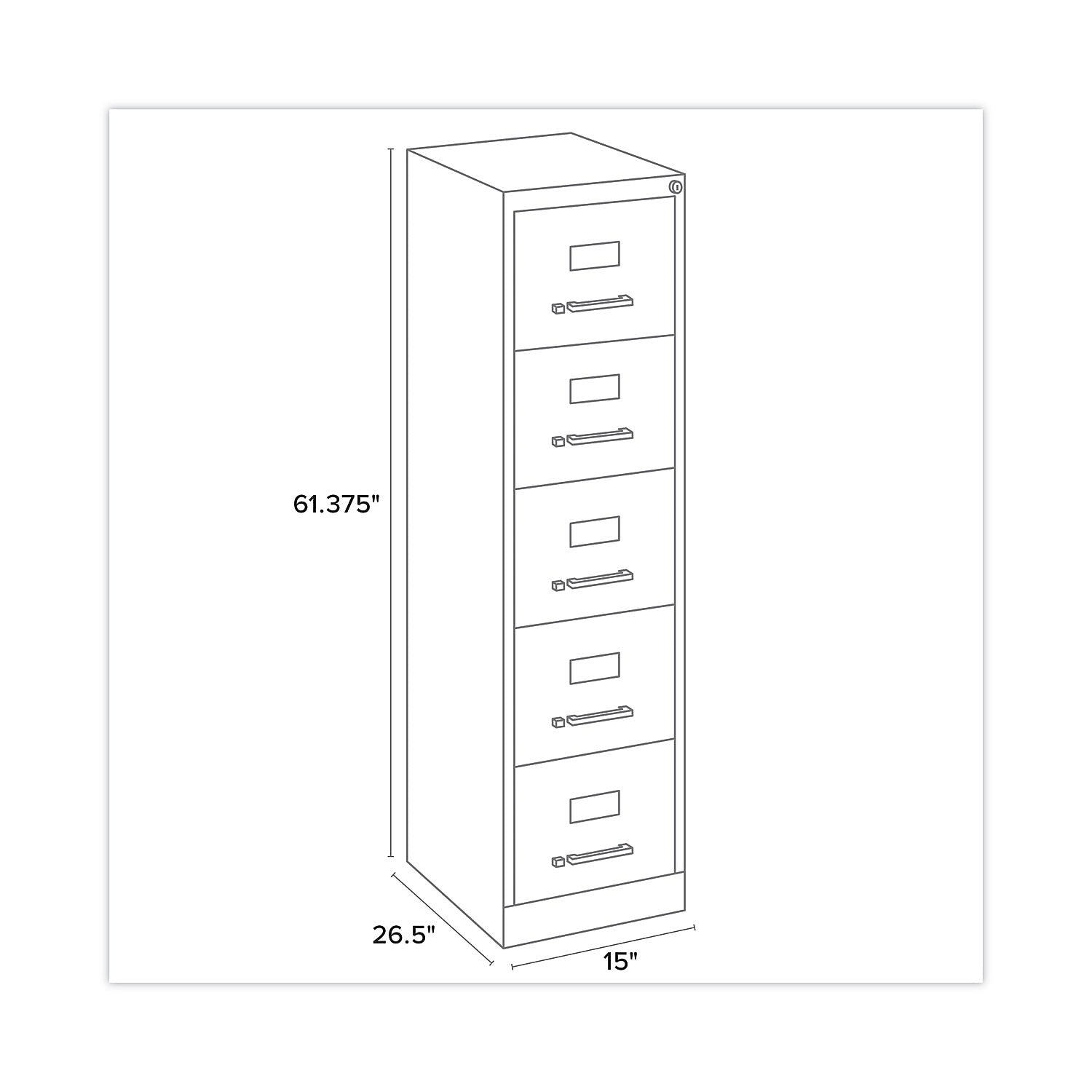 Alera Commercial 5-Drawer Vertical File Cabinet, Letter Size, Lockable, 61.37"H x 15"W x 26.5"D, Putty (HVF1562PY)