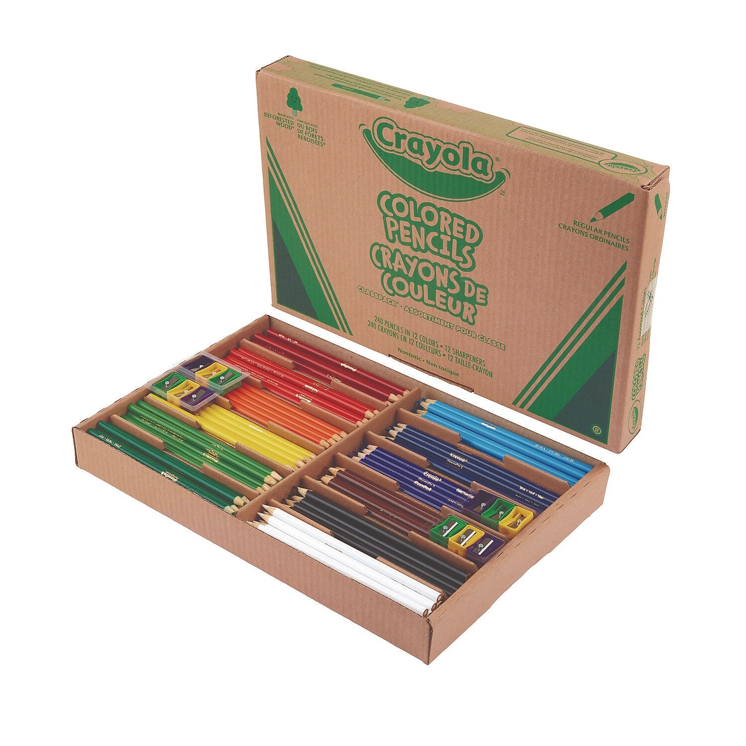 Crayola Color Pencil Classpack Set with 240 Pencils and 12 Pencil Sharpeners, Assorted Colors, 240/Pack (68-7506)