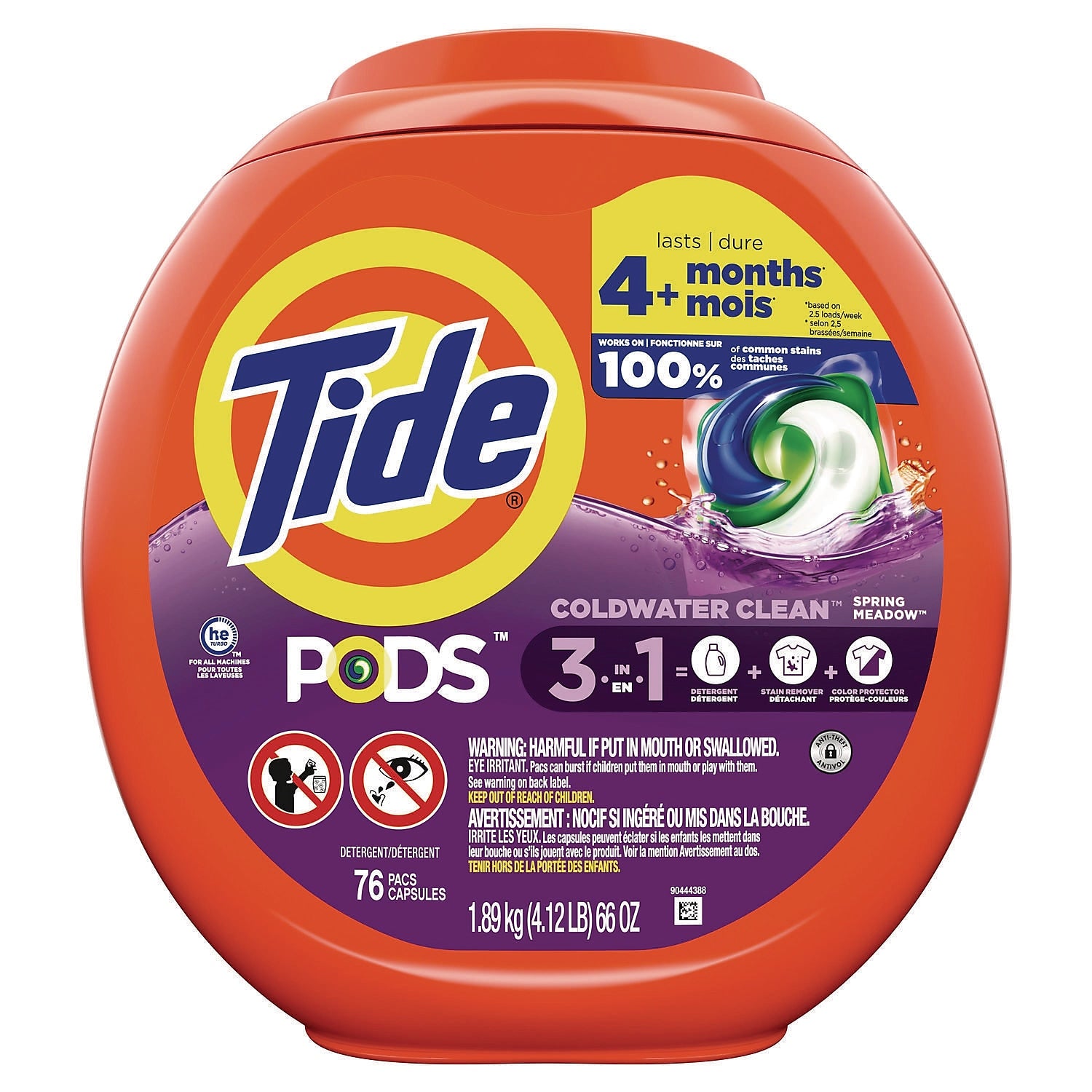 Tide PODS HE Laundry Detergent Capsule, Spring Meadow Scent, 66 oz., 76 Capsules, 4/Carton (80735047)