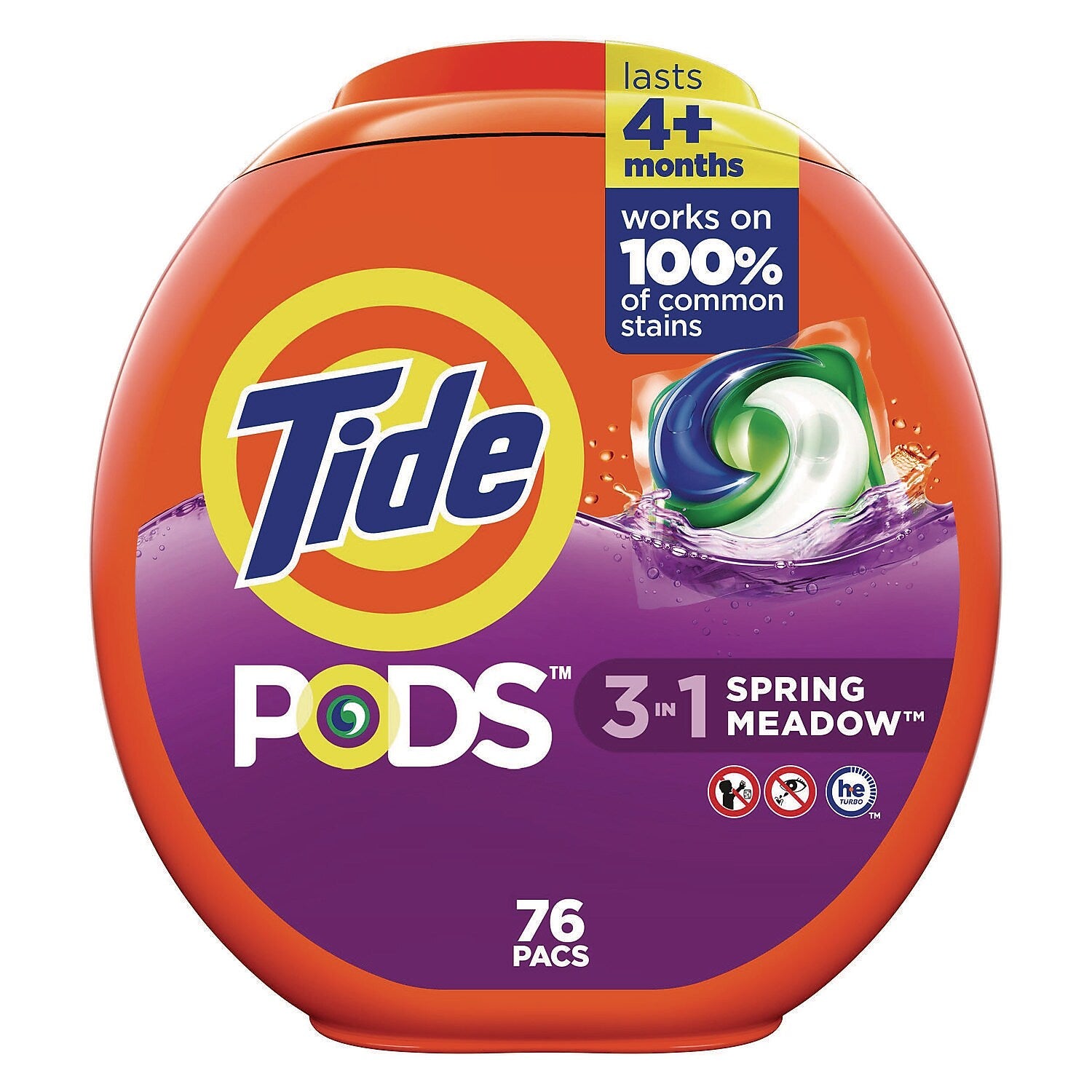 Tide PODS HE Laundry Detergent Capsule, Spring Meadow Scent, 66 oz., 76 Capsules, 4/Carton (80735047)