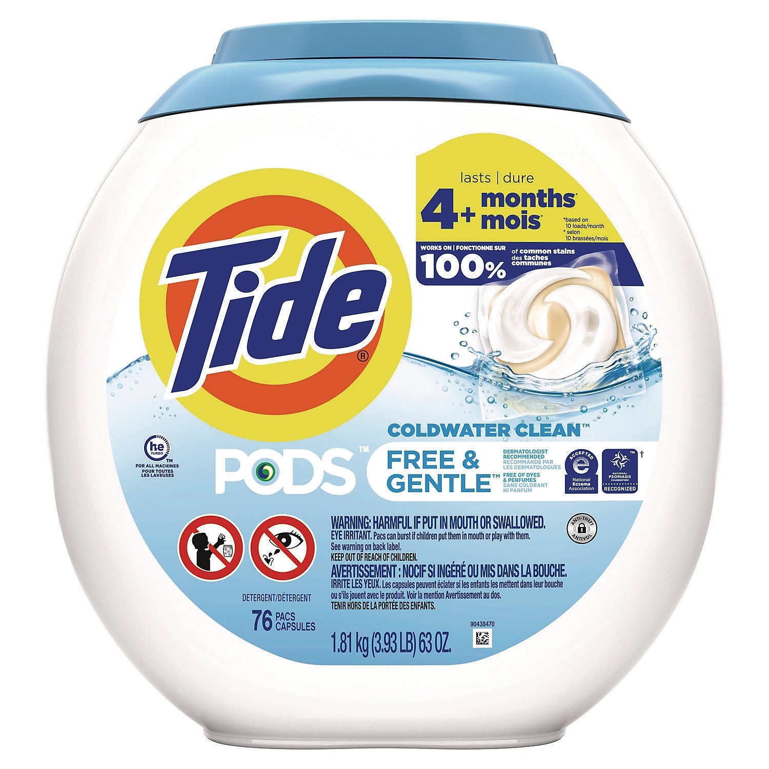 Tide PODS HE Laundry Detergent Capsule, Free & Gentle Scent, 63 oz., 76 Capsules, 4/Carton (80737337)