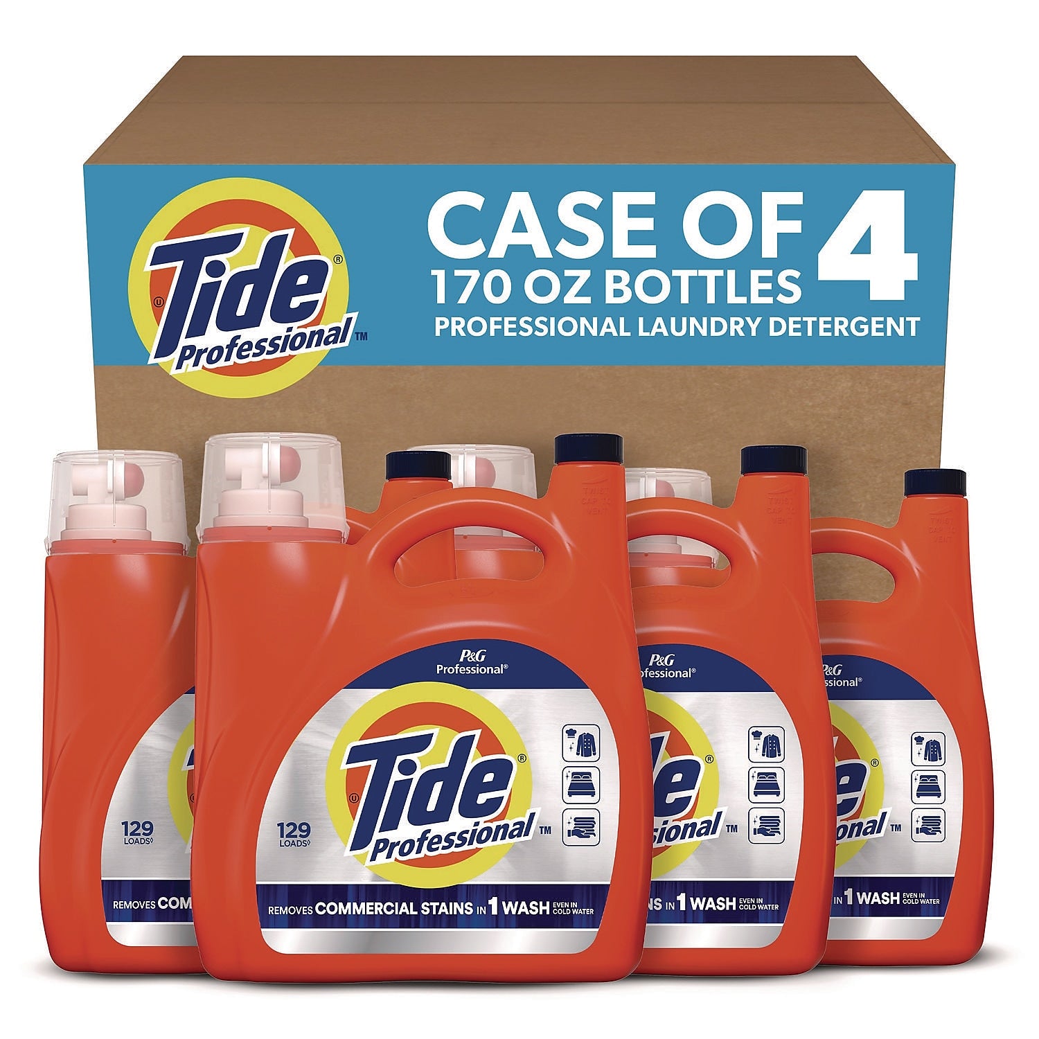 Tide Professional Liquid Laundry Detergent, Clean Scent, 129 Loads, 170 oz., 4/Carton (80782107)