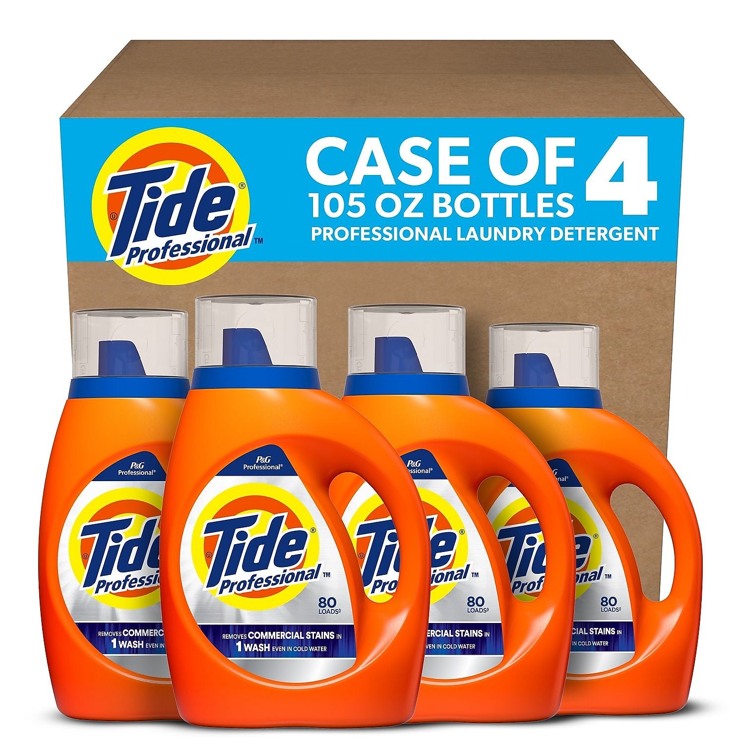 Tide Professional Liquid Laundry Detergent, Clean Scent, 80 Loads, 105 oz., 4/Carton (80782106)