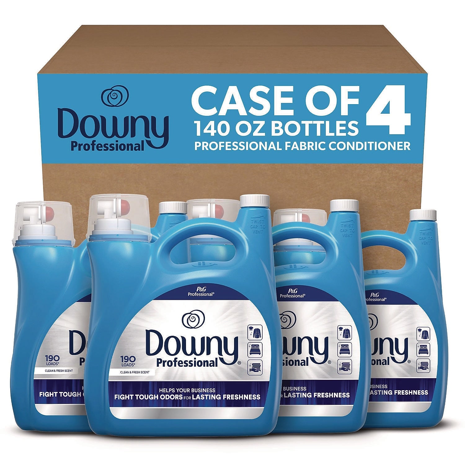 Downy Professional Liquid Fabric Softener, Clean and Fresh Scent, 190 Loads, 140 oz., 4/Carton (80782763)