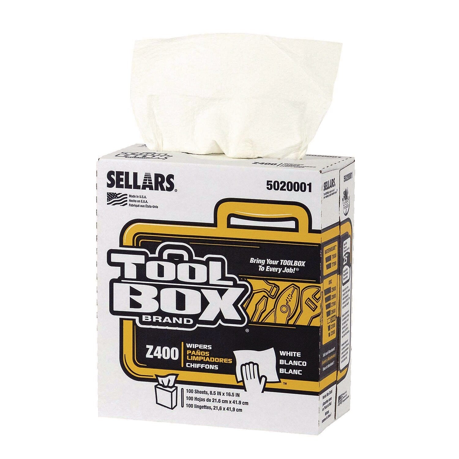TOOLBOX Z400 Paper Cleaning Wipers, 16.5" x 8.5", White, 100 Wipers/Box, 12/Carton (660708502000)